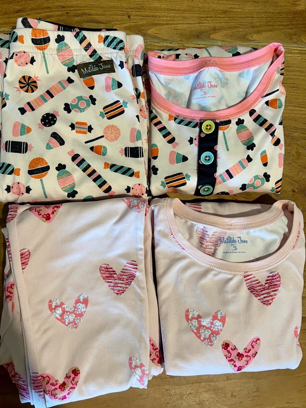 Matilda Jane Girls' Pink Candy & Heart Pajama Set - Pink, Black, Teal, Orange